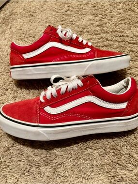 Vans Red and White Low-Top Sneakers